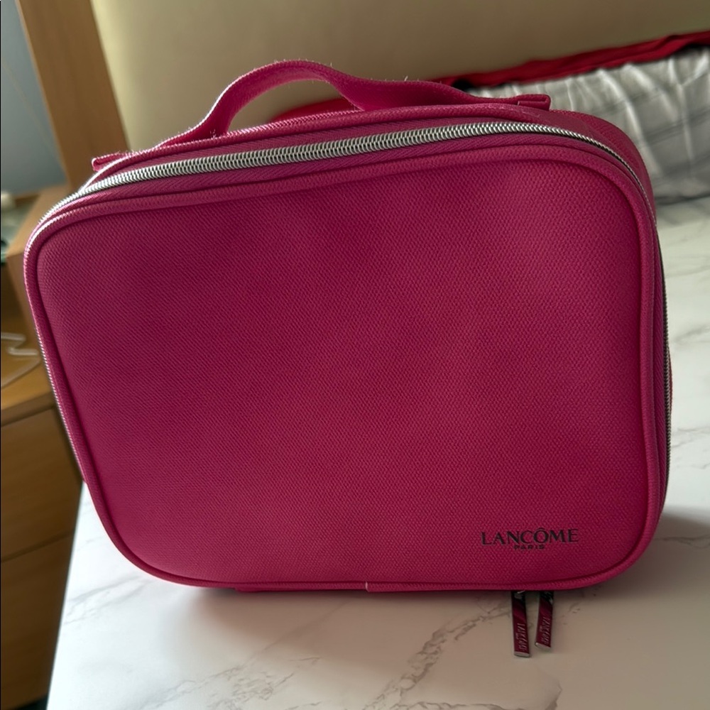 Pink Cosmetic Bag with Handle and Zipper